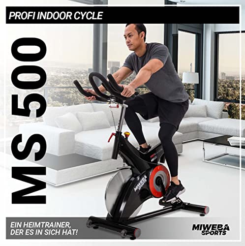 Miweba Sports Profi Indoor Cycling Bike MS500 Ergometer Heimtrainer - 25 Kg Schwungmasse - Pulsgurt - Filzbremse - Tablethalterung - 3