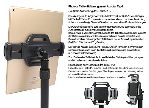 PHOTECS® Tablet-Halterung Pro V4-K1, höhenverstellbar mit Winkelelement, für iPad Pro und andere Tablet-PC´s (von 6