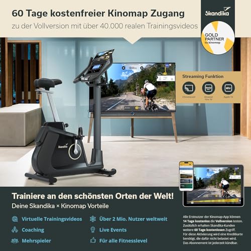Skandika Ergometer Cykling P14 | Heimtrainer mit 32 Widerstandstufen, bis 150 kg und bis 205 cm, LCD-Display, Lautsprecher, Bluetooth, App-Verbindung, Kinomap | Fitnessbike für Zuhause - 4