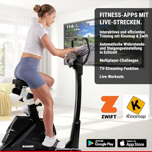 HAMMER Ergometer Varon XTR II, Fitnessbike, Heimtrainer für Zuhause mit tiefem Einstieg, XL-Display, 16 Trainingsprogramme, Bluetooth Anbindung, kompatibel mit Kinomap & Zwift - 4