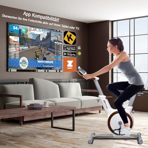 Heimtrainer & Ergometer AsVIVA H12 | Flüsterleises Fitnessbike | 32 elektronische Widerstandsstufen | Kinomap & Zwift kompatibel | Lenker & Sattel verstellbar | Handy- & Tabletanbindung | Quick-START - 4