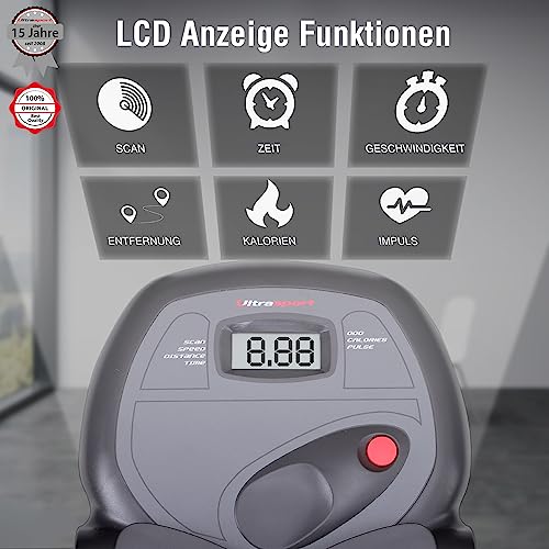 Ultrasport F-Bike 300B Trainer mit Rückenlehne, Trainingscomputer und App, Handpulssensoren, faltbarer Trainer mit 8 Widerstandsstufen, maximales Benutzergewicht 100 kg, Mattschwarz und Dunkelgrau - 3