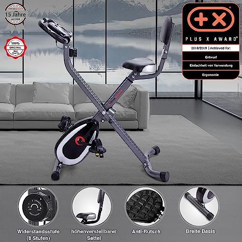 Ultrasport F-Bike 300B Trainer mit Rückenlehne, Trainingscomputer und App, Handpulssensoren, faltbarer Trainer mit 8 Widerstandsstufen, maximales Benutzergewicht 100 kg, Mattschwarz und Dunkelgrau - 4