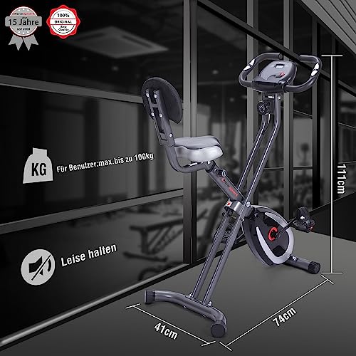 Ultrasport F-Bike 300B Trainer mit Rückenlehne, Trainingscomputer und App, Handpulssensoren, faltbarer Trainer mit 8 Widerstandsstufen, maximales Benutzergewicht 100 kg, Mattschwarz und Dunkelgrau - 5