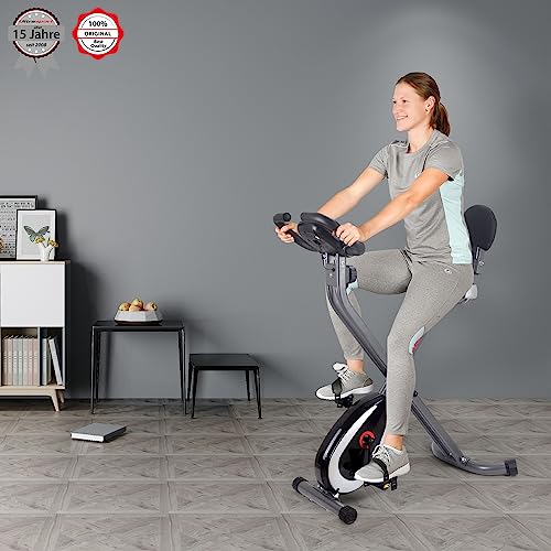 Ultrasport F-Bike 300B Trainer mit Rückenlehne, Trainingscomputer und App, Handpulssensoren, faltbarer Trainer mit 8 Widerstandsstufen, maximales Benutzergewicht 100 kg, Mattschwarz und Dunkelgrau - 6