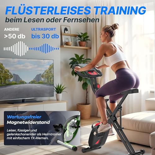 Ultrasport F-Bike Pro Heimtrainer Fahrrad Klappbar, Hometrainer Fahrrad Klappbar mit Komfort-Sattel, Ergometer, Fitnessbikes, Trimmrad Klappbar, Rot-Schwarz - 4