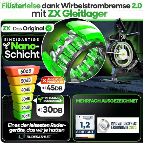 NEU Tretmann Rudergerät für Zuhause Set - extra leise- [Wirbelstrombremse2.0] bis 150KG Zertifiziert | patentiert ErgoKonzept | Rudergerät Magnet Rudermaschine Rudergeräte Ruder Fitnessgeräte - 2