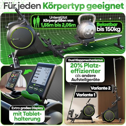 NEU Tretmann Rudergerät für Zuhause Set - extra leise- [Wirbelstrombremse2.0] bis 150KG Zertifiziert | patentiert ErgoKonzept | Rudergerät Magnet Rudermaschine Rudergeräte Ruder Fitnessgeräte - 5