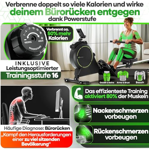 NEU Tretmann Rudergerät für Zuhause Set - extra leise- [Wirbelstrombremse2.0] bis 150KG Zertifiziert | patentiert ErgoKonzept | Rudergerät Magnet Rudermaschine Rudergeräte Ruder Fitnessgeräte - 6