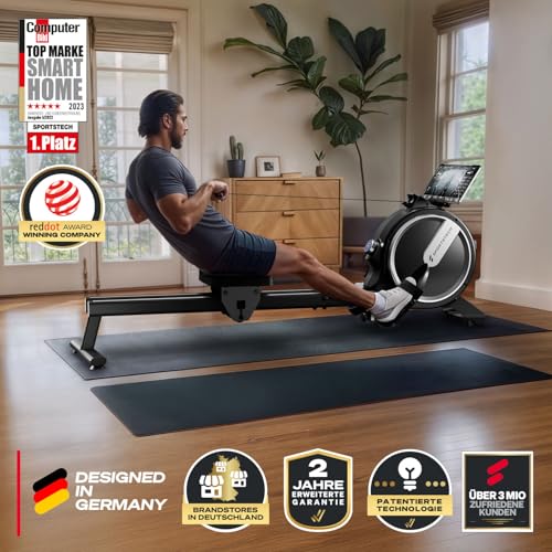 Sportstech PROwer Rudergerät für Zuhause, 32 Stufen Magnetwiderstand, LED Display, Dual Slide Rail, Bluetooth App kompatibel, leise, Ganzkörpertraining, Tablethalterung, vertikal verstaubar - 2