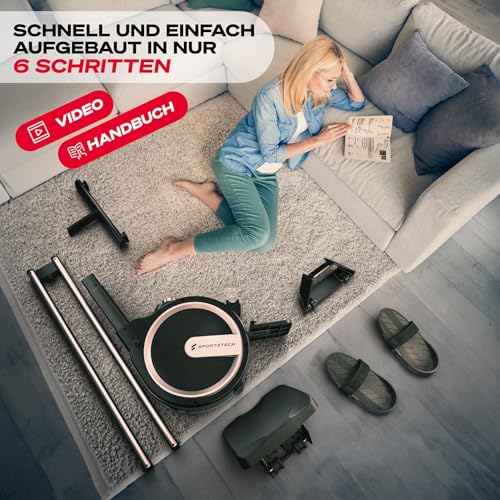 Sportstech PROwer Rudergerät für Zuhause, 32 Stufen Magnetwiderstand, LED Display, Dual Slide Rail, Bluetooth App kompatibel, leise, Ganzkörpertraining, Tablethalterung, vertikal verstaubar - 6