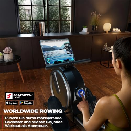 Sportstech PROwer Rudergerät für Zuhause, 32 Stufen Magnetwiderstand, LED Display, Dual Slide Rail, Bluetooth App kompatibel, leise, Ganzkörpertraining, Tablethalterung, vertikal verstaubar - 7