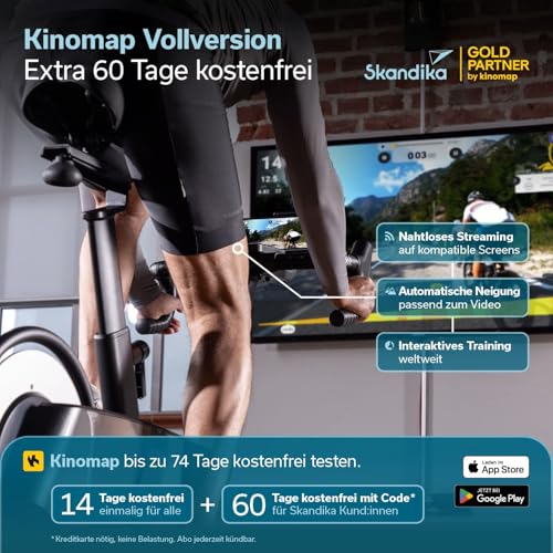 Skandika Spinning Bike Indoor Kliva 800-S | Heimtrainer Fahrrad SMART mit LED, Steigung in 16 Stufen, Magnetbremse mit 32 Stufen, 3 Programme, Bluetooth Kinomap App kompatibel, bis 150 kg, Speedbike - 4