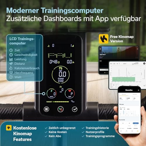 Skandika Spinning Bike Indoor Kliva 800-S | Heimtrainer Fahrrad SMART mit LED, Steigung in 16 Stufen, Magnetbremse mit 32 Stufen, 3 Programme, Bluetooth Kinomap App kompatibel, bis 150 kg, Speedbike - 5