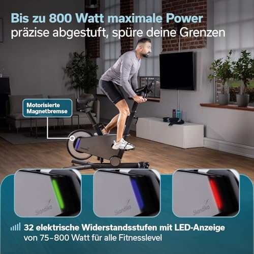 Skandika Spinning Bike Indoor Kliva 800-S | Heimtrainer Fahrrad SMART mit LED, Steigung in 16 Stufen, Magnetbremse mit 32 Stufen, 3 Programme, Bluetooth Kinomap App kompatibel, bis 150 kg, Speedbike - 6