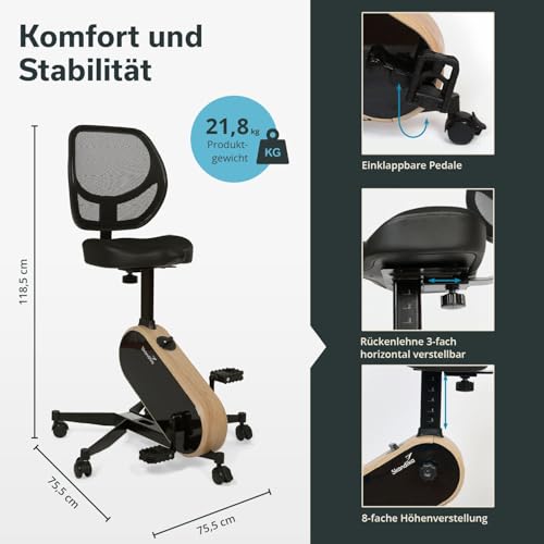 Skandika Office Bike | Deskbike für Home Office, Kinomap App kompatibel, Fahrradstuhl bis 150 kg, 8 Widerstandsstufen | Heimtrainer, Schreibtisch Fahrrad für Zuhause Bürotisch, Fahrradschreibtisch - 4