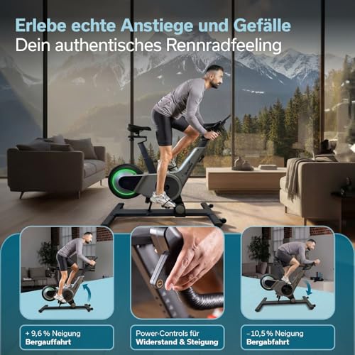 Skandika Spinning Bike Indoor Kliva 500-S | Heimtrainer Fahrrad SMART mit LED, Steigung in 16 Stufen, Magnetbremse mit 32 Stufen, 3 Programme, Bluetooth Kinomap App kompatibel, bis 150 kg, Speedbike - 2