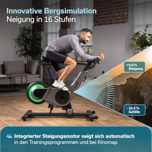 Skandika Spinning Bike Indoor Kliva 500-S | Heimtrainer Fahrrad SMART mit LED, Steigung in 16 Stufen, Magnetbremse mit 32 Stufen, 3 Programme, Bluetooth Kinomap App kompatibel, bis 150 kg, Speedbike - 3