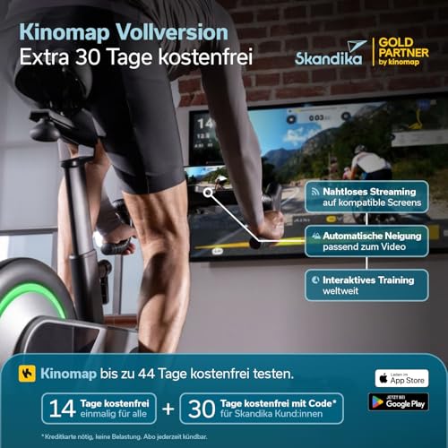 Skandika Spinning Bike Indoor Kliva 500-S | Heimtrainer Fahrrad SMART mit LED, Steigung in 16 Stufen, Magnetbremse mit 32 Stufen, 3 Programme, Bluetooth Kinomap App kompatibel, bis 150 kg, Speedbike - 4