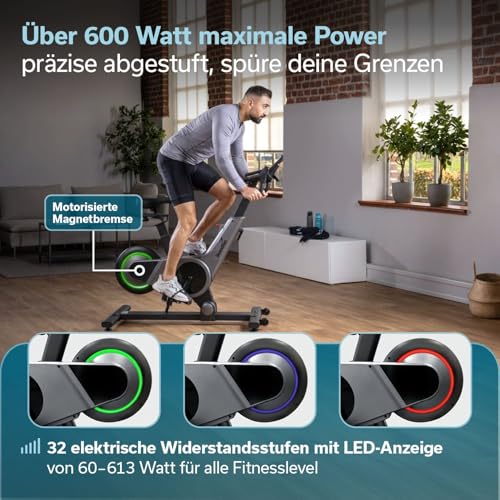 Skandika Spinning Bike Indoor Kliva 500-S | Heimtrainer Fahrrad SMART mit LED, Steigung in 16 Stufen, Magnetbremse mit 32 Stufen, 3 Programme, Bluetooth Kinomap App kompatibel, bis 150 kg, Speedbike - 6