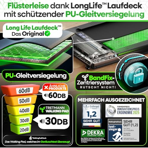 NEU Tretmann Walking Pad mit Steigung klappbar – extra leise [LongLife Laufdeck] mit App bis 150 kg belastbar | Patent EMS-Filter | Walking Pad leise Laufband für Zuhause klappbar Walkingpad 150 kg - 2