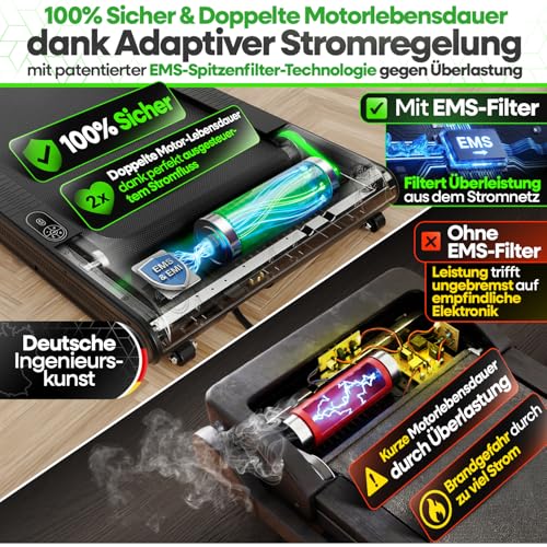NEU Tretmann Walking Pad mit Steigung klappbar – extra leise [LongLife Laufdeck] mit App bis 150 kg belastbar | Patent EMS-Filter | Walking Pad leise Laufband für Zuhause klappbar Walkingpad 150 kg - 3