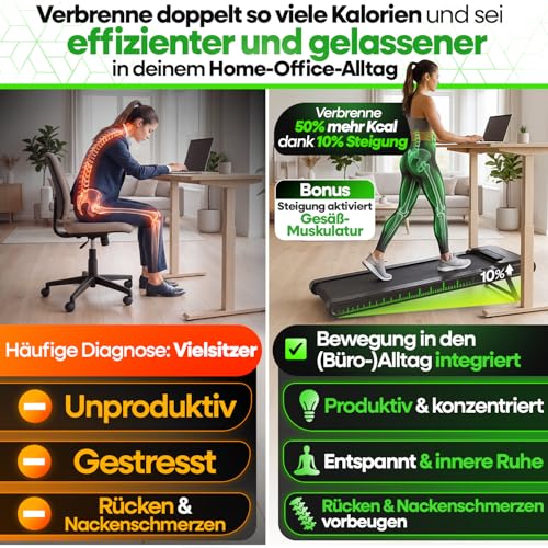 NEU Tretmann Walking Pad mit Steigung klappbar – extra leise [LongLife Laufdeck] mit App bis 150 kg belastbar | Patent EMS-Filter | Walking Pad leise Laufband für Zuhause klappbar Walkingpad 150 kg - 5