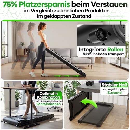 NEU Tretmann Walking Pad mit Steigung klappbar – extra leise [LongLife Laufdeck] mit App bis 150 kg belastbar | Patent EMS-Filter | Walking Pad leise Laufband für Zuhause klappbar Walkingpad 150 kg - 8