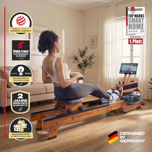 Rudergerät für Zuhause mit Wasser- oder Magnetwiderstand, bis 150 kg, LED-Display, App kompatibel, Dual Slide Rail, leise, ergonomischer Sitz, Ganzkörpertraining, vertikal verstaubar, PROwer/WRX500 - 3