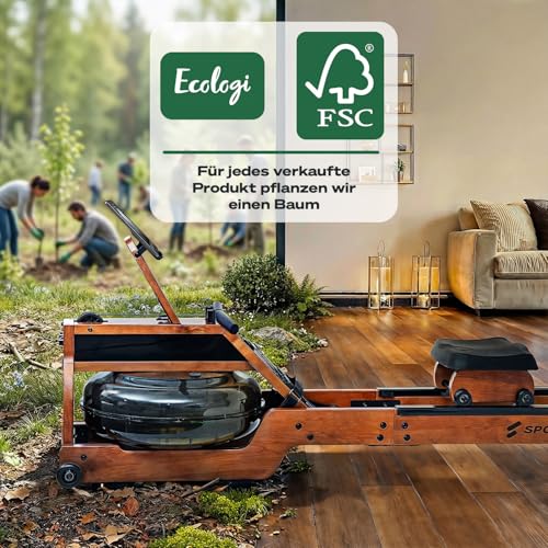 Rudergerät für Zuhause mit Wasser- oder Magnetwiderstand, bis 150 kg, LED-Display, App kompatibel, Dual Slide Rail, leise, ergonomischer Sitz, Ganzkörpertraining, vertikal verstaubar, PROwer/WRX500 - 4