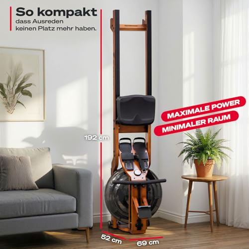 Rudergerät für Zuhause mit Wasser- oder Magnetwiderstand, bis 150 kg, LED-Display, App kompatibel, Dual Slide Rail, leise, ergonomischer Sitz, Ganzkörpertraining, vertikal verstaubar, PROwer/WRX500 - 6