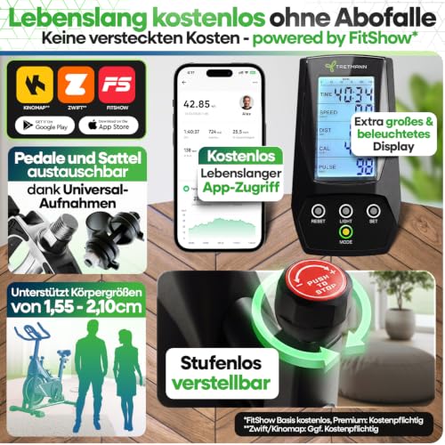 NEU Tretmann Heimtrainer Fahrrad 200 kg belastbar + APP - extra bequem - 6