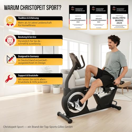 CHRISTOPEIT Liegeergometer – 32-Stufiger Heimtrainer mit niedrigem Einstieg - 8