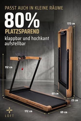 SportPlus Laufband für zuhause, Walking Pad klappbar bis 18km/h, Holzlaufband mit 12% Steigung, Massivholz Eiche, FSC®-Zertifiziert, leiser stromsparender Brushless Motor, TÜV-Zertifiziert, bis 150kg - 4