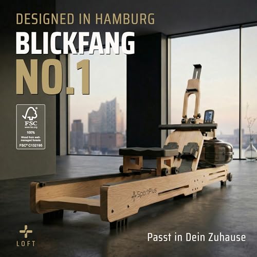 SportPlus Rudergerät für Zuhause Wasser - Wasserrudergerät Designed in Germany - Rudergerät Wasser klappbar Robustes Eichenholz - Premium Rudermaschine Holz bis 150 kg & 200 cm - 2