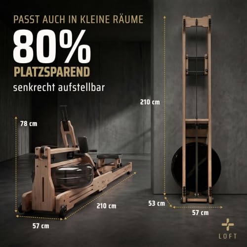 SportPlus Rudergerät für Zuhause Wasser - Wasserrudergerät Designed in Germany - Rudergerät Wasser klappbar Robustes Eichenholz - Premium Rudermaschine Holz bis 150 kg & 200 cm - 4