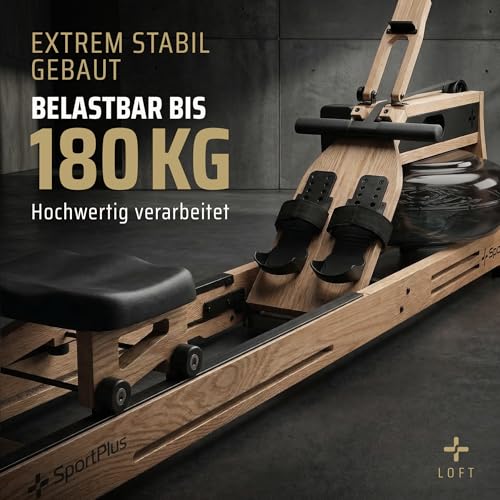 SportPlus Rudergerät für Zuhause Wasser - Wasserrudergerät Designed in Germany - Rudergerät Wasser klappbar Robustes Eichenholz - Premium Rudermaschine Holz bis 150 kg & 200 cm - 5