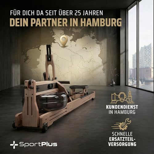SportPlus Rudergerät für Zuhause Wasser - Wasserrudergerät Designed in Germany - Rudergerät Wasser klappbar Robustes Eichenholz - Premium Rudermaschine Holz bis 150 kg & 200 cm - 7