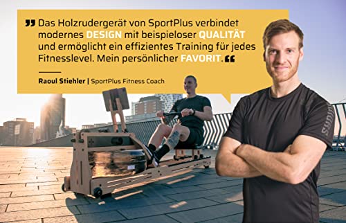 SportPlus Rudergerät für Zuhause Wasser - Wasserrudergerät Designed in Germany - Rudergerät Wasser klappbar Robustes Eichenholz - Premium Rudermaschine Holz bis 150 kg & 200 cm - 8