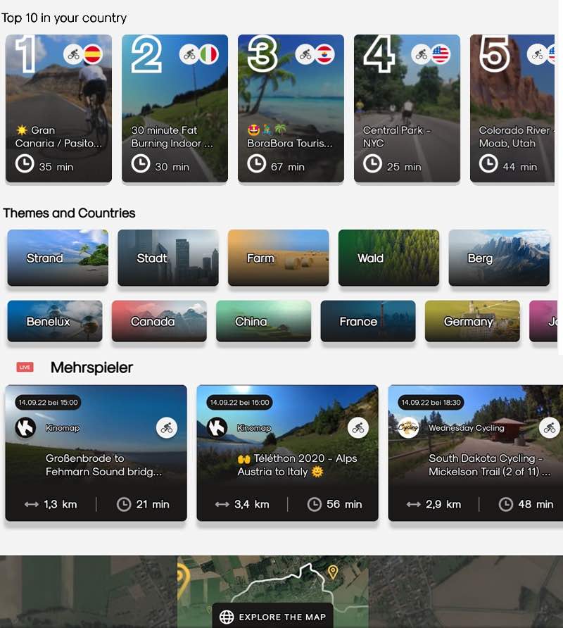 Das Bild zeigt die neue Benutzeroberfläche der Kinomap App